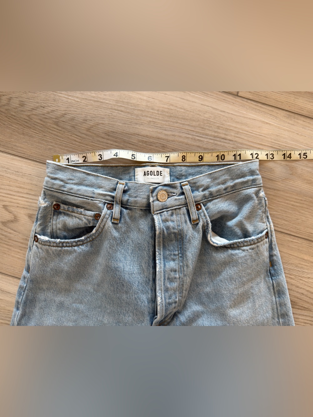 Agolde High Rise Light Blue Button-Fly Denim Jeans - Picture 3 of 6